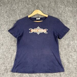 Vintage Harley Davidson 2005 T-Shirt Womens L Blue Coziahr Dealer Tee Illinois